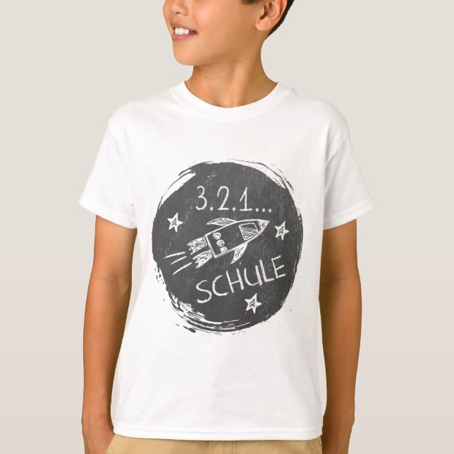 Einschulung - Schulanfang - Rakete auf Tafel | T Shirt (Framsida)