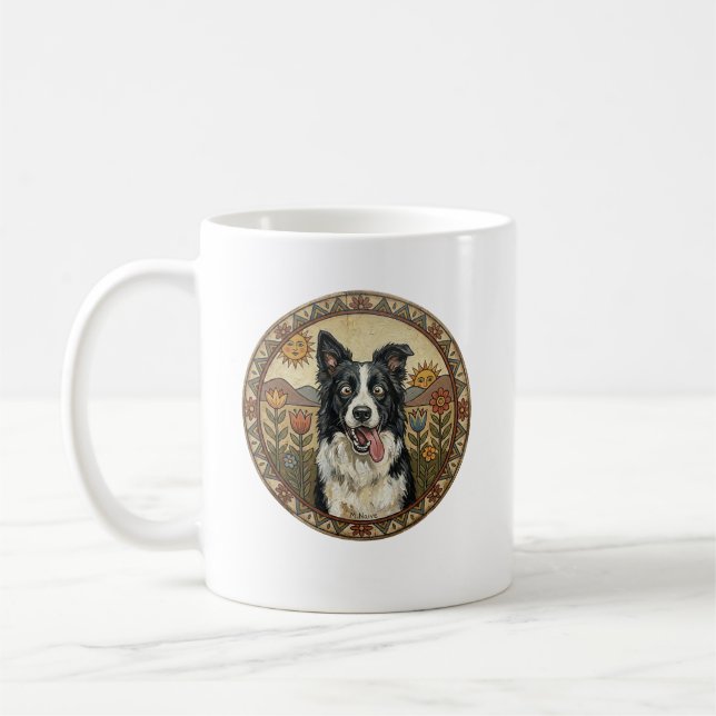 Einstein på myrarna: Border Collie Folk Art Kaffemugg (Vänster)