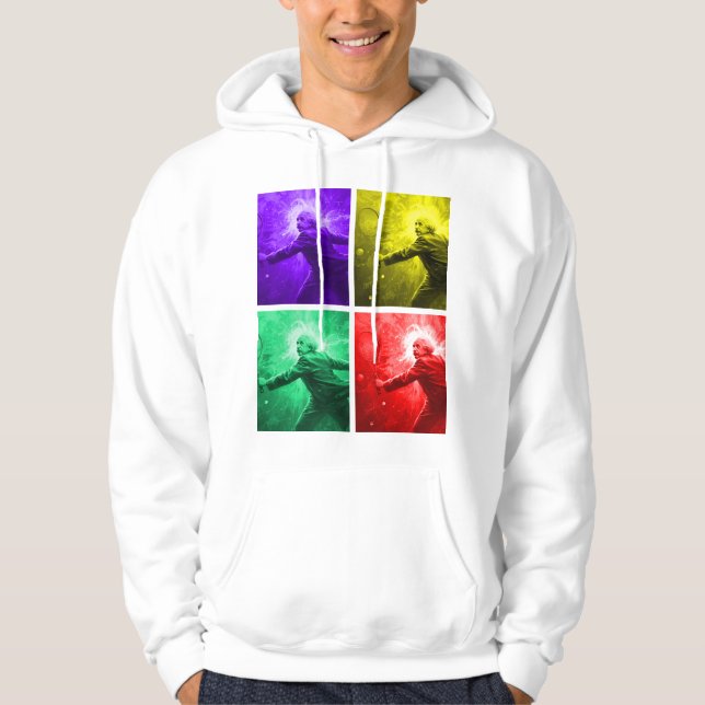 Einstein Tennis Pop Art – Four Color Panel Hoodie (Framsida)