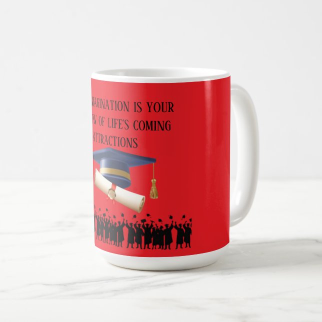 Einsteins examensmotto i klarröd kaffemugg (Framsida höger)