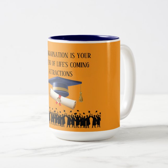Einsteins examensmotto orange Två-Tonad mugg (Framsida höger)
