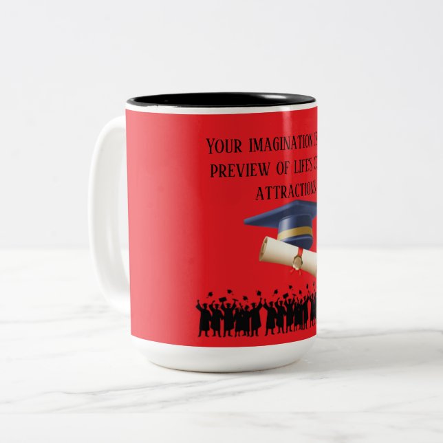 Einstein's graduation motto bright red Två-Tonad mugg (Framsida vänster)