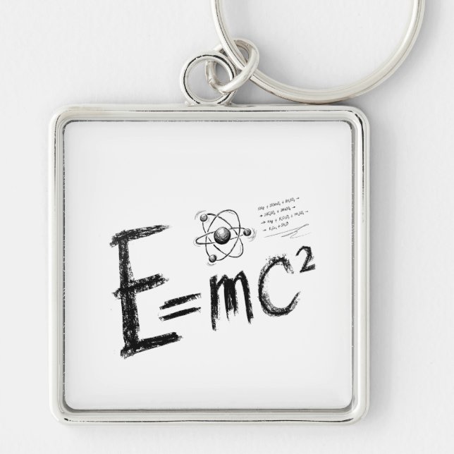 Einsteins relativitetsteori. Formel Fyrkantig Silverfärgad Nyckelring (Framsidan)
