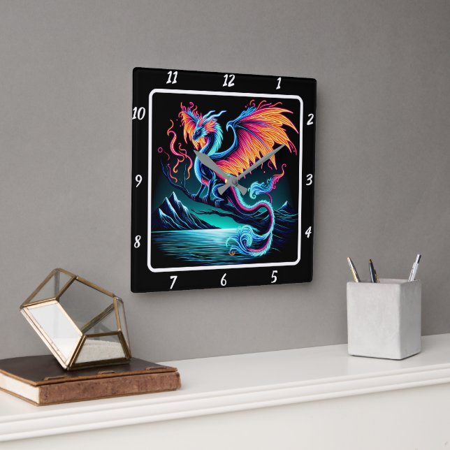 Einternal Bright Neon Dragon Fyrkantig Klocka (Kontor)