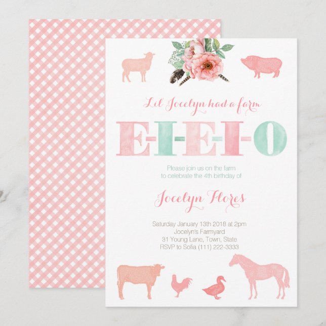 EIO-inbjudningar, gammal MacDonald-Födelsedagsfest Inbjudningar (Fram/baksida)