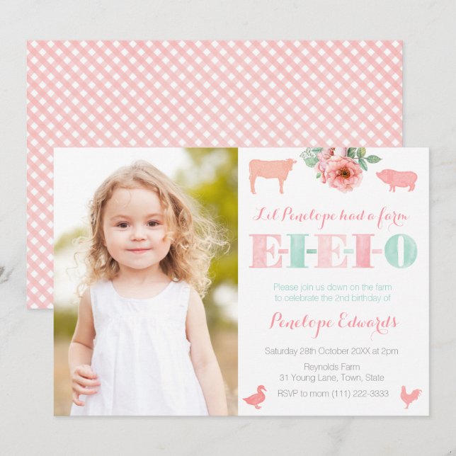 EIO Old MacDonald Farm Petting Zoo Birthday Inbjudningar (Fram/baksida)