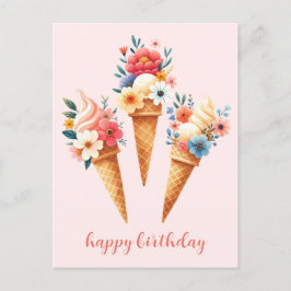 Eis mit Blumen- happy birthday- Aquarell Vykort