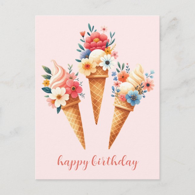 Eis mit Blumen- happy birthday- Aquarell Vykort (Framsida)