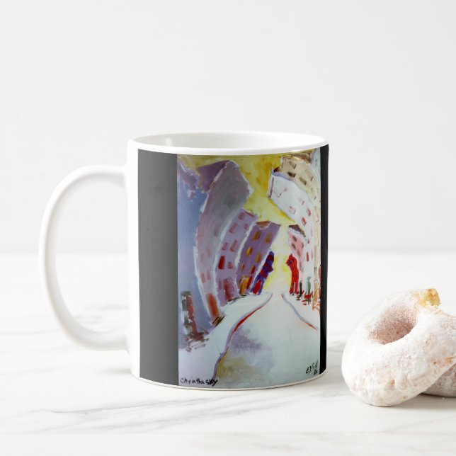 ejgoldguru - akryl - City i Himlar Kaffemugg (Med munk)