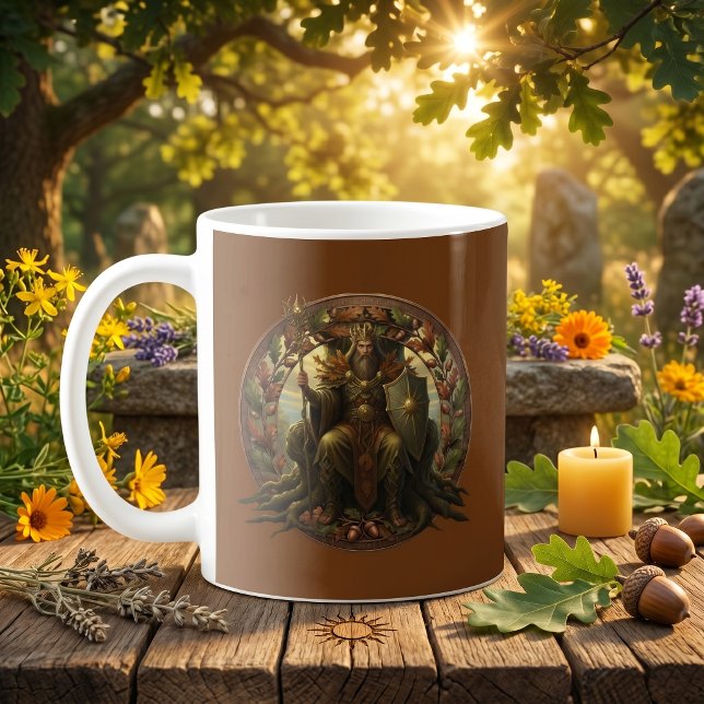 Ek Kung Sommarsolstånd Brittisk Folklore Pagan Kaffemugg (British Pagan Oak King Celtic Mythology Summer Solstice Coffee mug gift. Pagan Summer blessings)