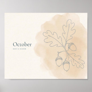 Ek- och ekollon botaniskt konsttryck | Oktober Poster