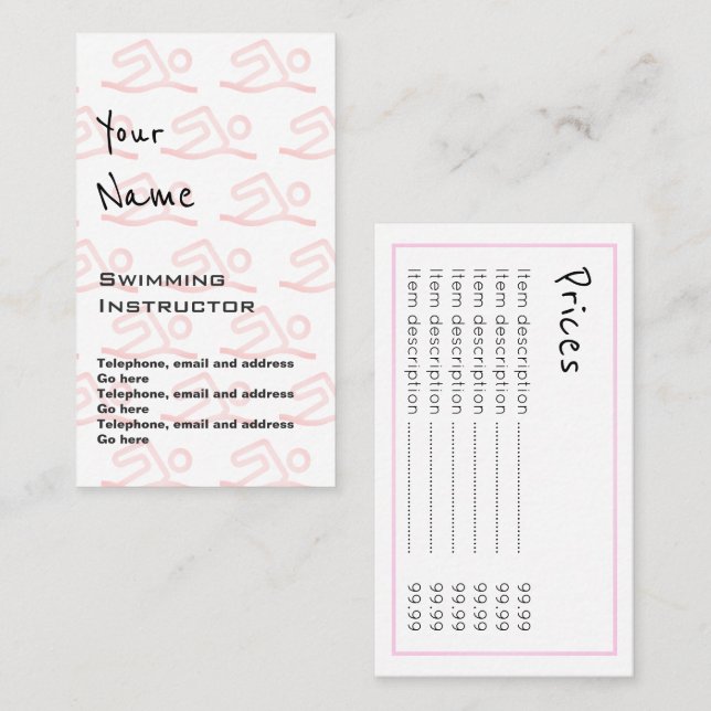 "Ekar" kort för simninginstruktörpris (Fram/baksida)