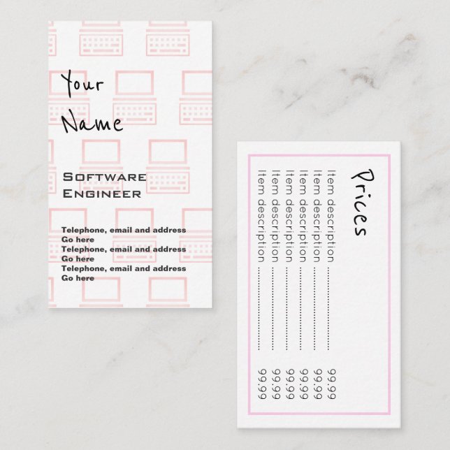 "Ekar" kort för softwareingenjörpris (Fram/baksida)