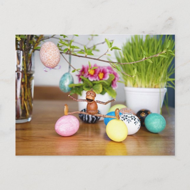 Ekbjörnsalver med påskägg Påskkort Vykort (Framsida)