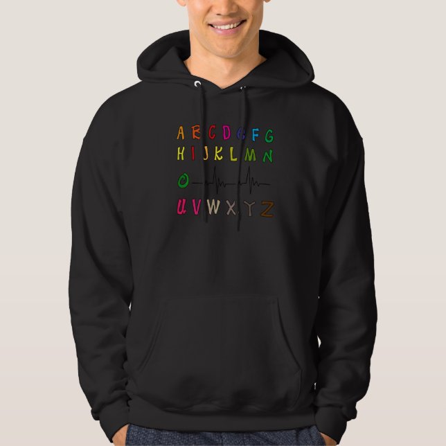 EKG Alphabet Heartslag Line Doktor Cardiology Nurs Hoodie (Framsida)