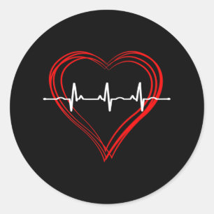 Ekg Heartslag Kärlek Kardiogram Hollow Ecg Heart Runt Klistermärke