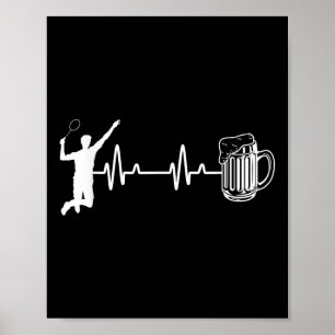 Ekg Hjärtbeat Badmintonspelare Shuttle Sport Smash Poster