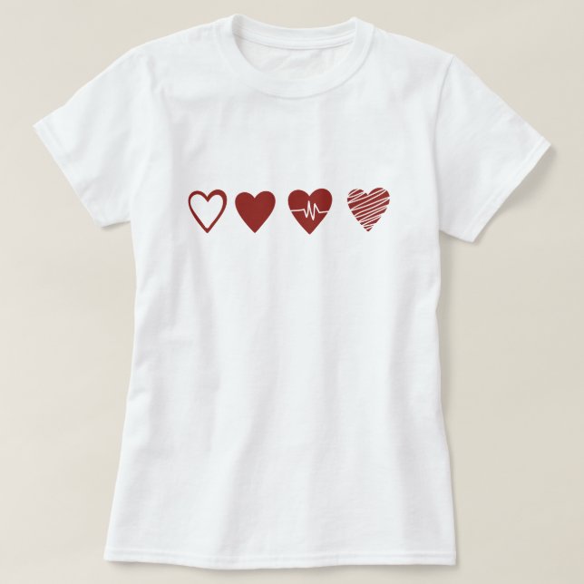 EKG Line Art 4 Hjärter med minimalistiskt pulsslag T Shirt (Design framsida)
