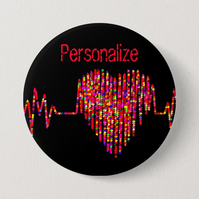 EKG-linje, medicinsk svart röd Knapp (Framsida)