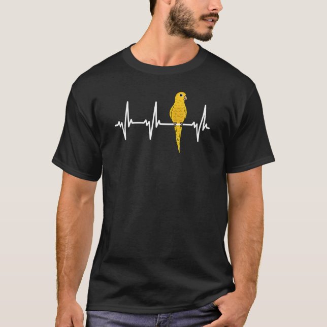 EKG Pulse Heartslag Line Parrot I Golden Conure T Shirt (Framsida)