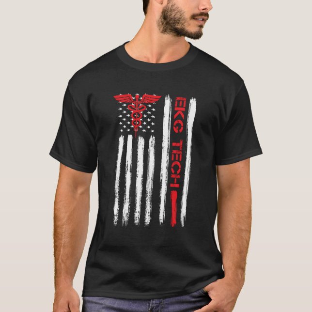 Ekg Tekniker Electrocardiograph Tech American Fl T Shirt (Framsida)