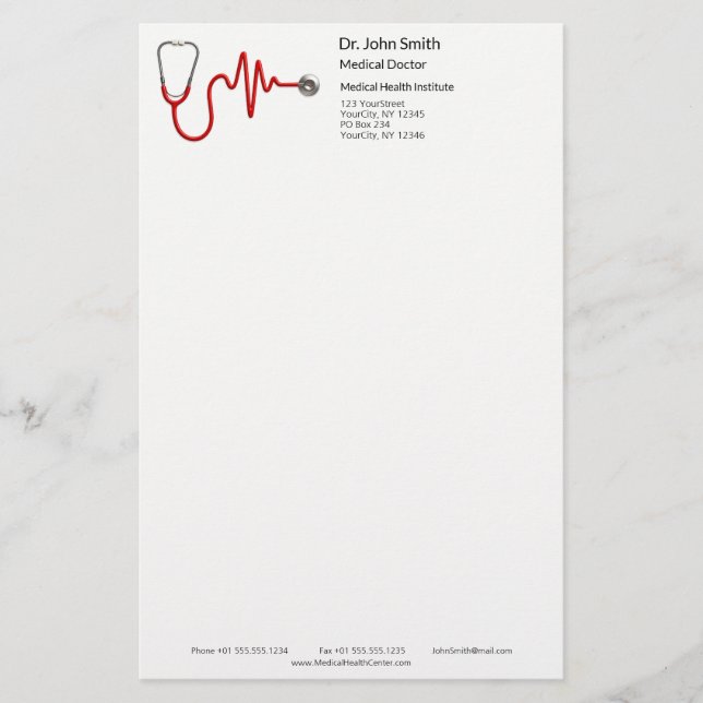 EKG Wave EKG Stethoscope Heartslag Line Medical Brevpapper (Framsida)