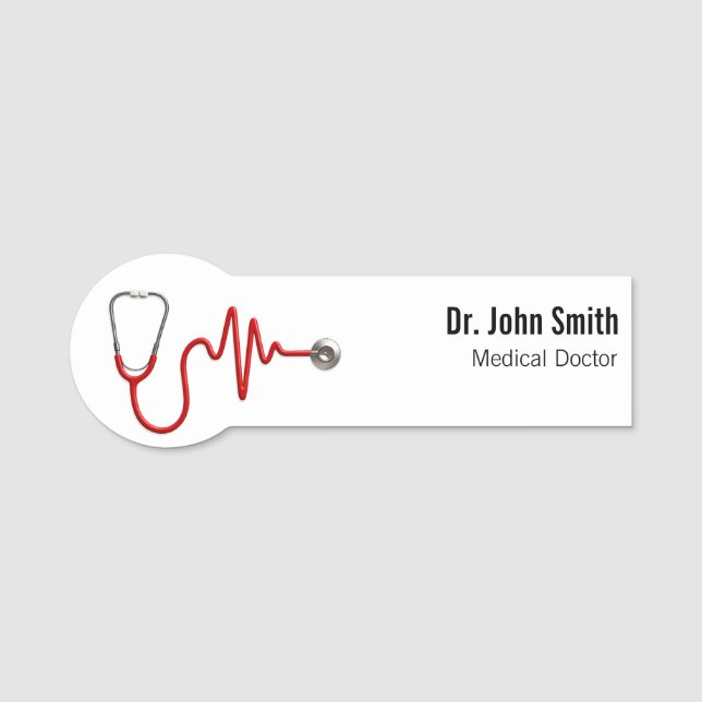 EKG Wave Stethoscope EKG Heartslag Line Medical Namnbricka (Framsida)