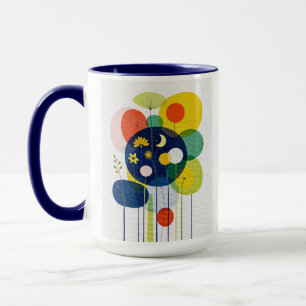 Eklektisk Kosmisk Blomning Modern Retro Mörk Botan Mugg