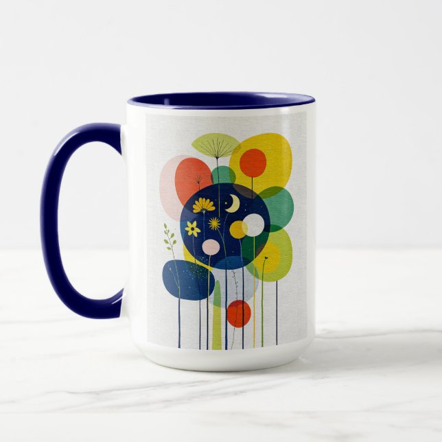 Eklektisk Kosmisk Blomning Modern Retro Mörk Botan Mugg (Vänster)