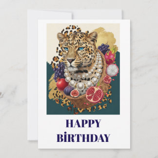 Eklektisk leopard med pärlor födelsedags kort, kort