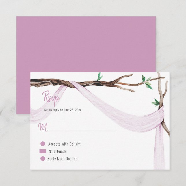 Eklektisk Romantisk Trädgren Lila Sidentull RSVP OSA Kort (Fram/baksida)