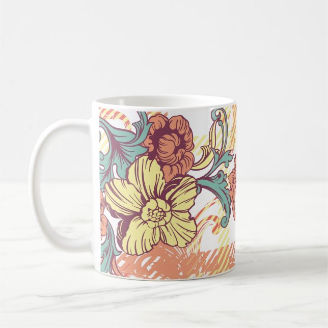 Eklektisk vävnad sömlös mönster med baroqu kaffemugg (Vänster)