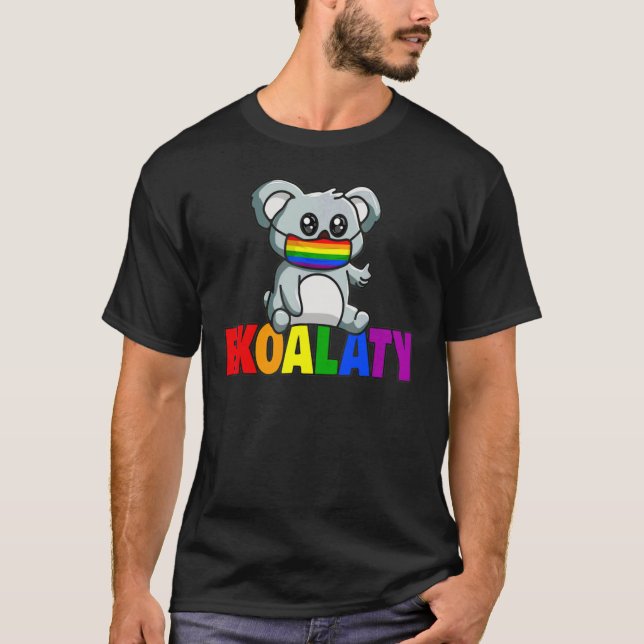 Ekoalaty Cute Koala Bear Rainbow Flagga Ansikte Ma T Shirt (Framsida)