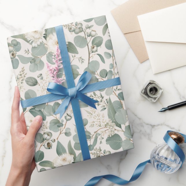 Ekologisk eukalyptus och moderna blommor presentpapper (Gifting)