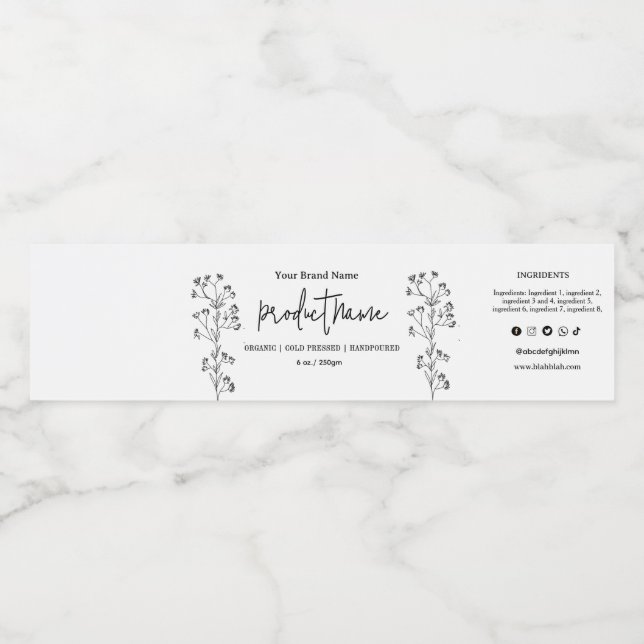Ekologisk hantverkarsåptikett med blomdesign vattenflaskor etikett (Singel etikett)