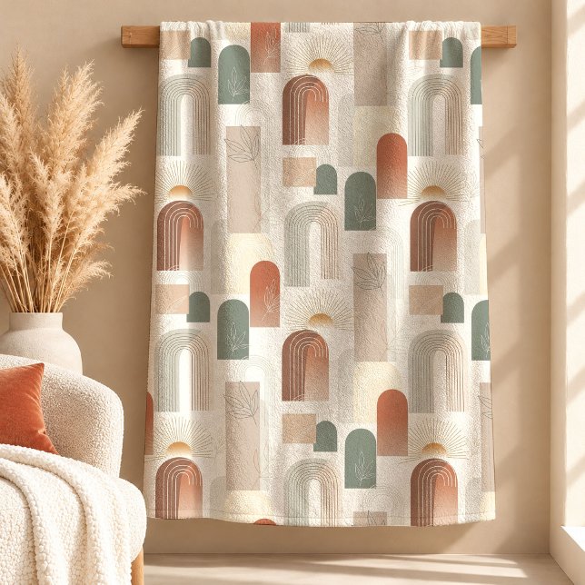 Ekologisk Koppar Salvia Boho Löv Blankt Design Fleecefilt (Organic Copper Sage Boho Leaves Blanket Design)