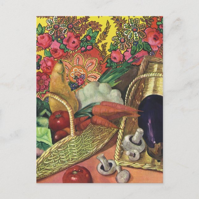 Ekologisk mat, trädgårdsgrönsaker, blommande blomm vykort (Framsida)