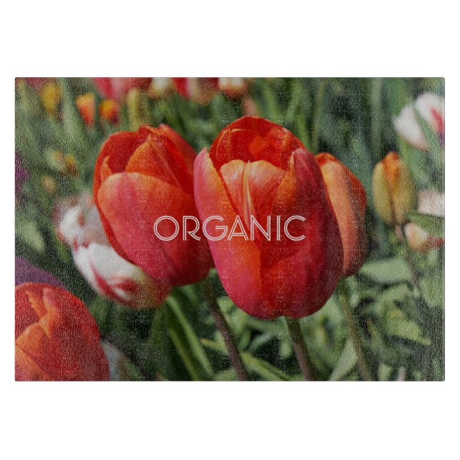EKOLOGISKA skärbrädor Röda Tulpaner Blommor (Framsidan)