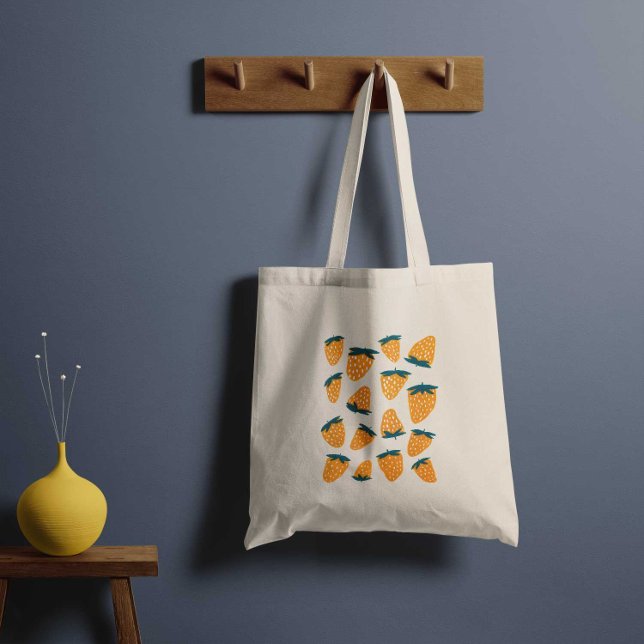 Ekologiska sommarjordgubbar - orange och grönt tygkasse (Skapare uppladdad)