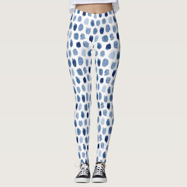 EKOLOGISKT NAVY BLUE INDIGO DOTS DYE MÖNSTER LEGGINGS (Framsida)