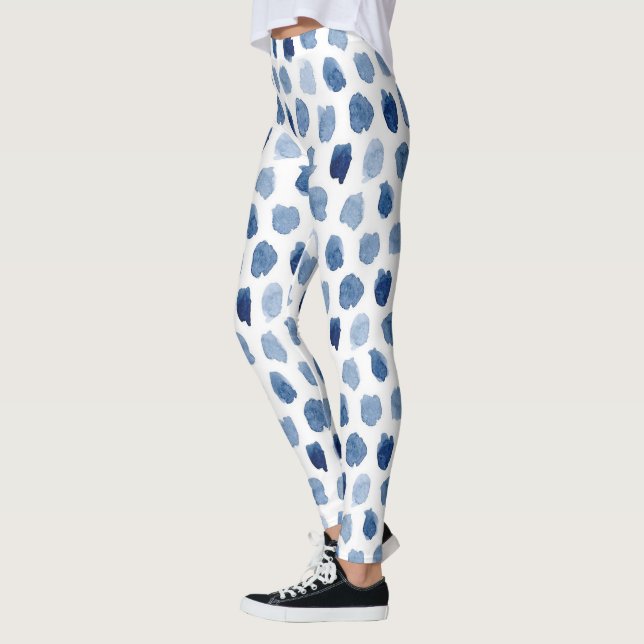 EKOLOGISKT NAVY BLUE INDIGO DOTS DYE MÖNSTER LEGGINGS (Vänster)