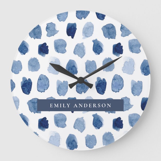 EKOLOGISKT NAVY BLUE INDIGO DOTS DYE MÖNSTER STOR KLOCKA (Framsida)