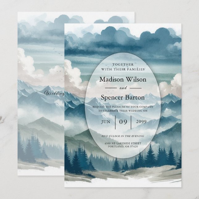 Ekon genom de dimmiga tallarna Bröllop Inbjudningar (Fram/baksida)