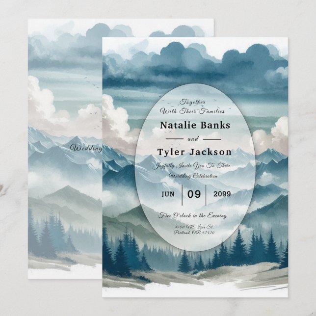 Ekon genom de dimmiga tallarna Bröllop Inbjudningar (Fram/baksida)