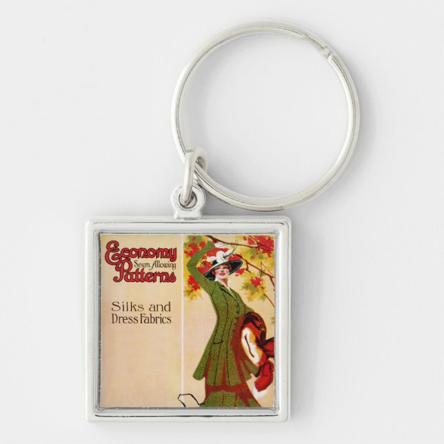 Ekonomi Mönster Fyrkantig Silverfärgad Nyckelring (Framsidan)