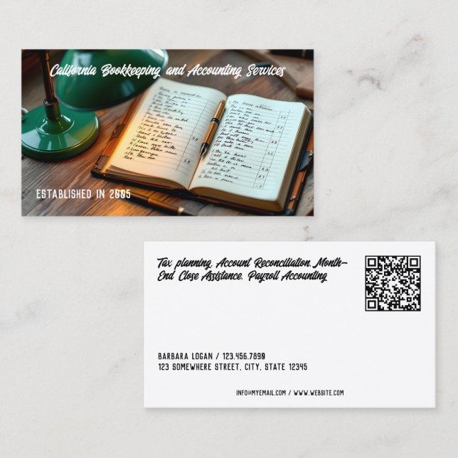 Ekonomisk bokföringsman Anpassad QR Visitkort (Fram/baksida)