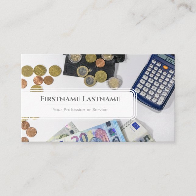 Ekonomisk expert på penningvaluta i elegant, vit e visitkort (Framsida)