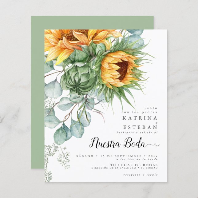 Ekonomisk men vacker höst-solrosbröllop (Fram/baksida)