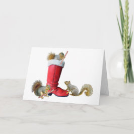 Ekorrar i Santas känga Helgkort