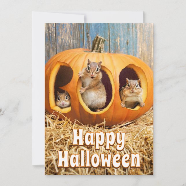 Ekorrar inuti en urholkad Jack-o-Lykt Inbjudningar (Framsida)